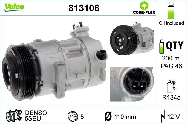 VALEO 813106: Kliimakompressor PAG-kompressoriõliga NEW ORIGINAL PART