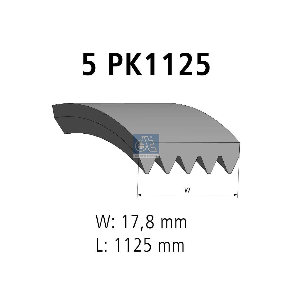 DT Spare Parts 6.31014: Curea transmisie cu caneluri 1125mm, Numar nervuri: 5