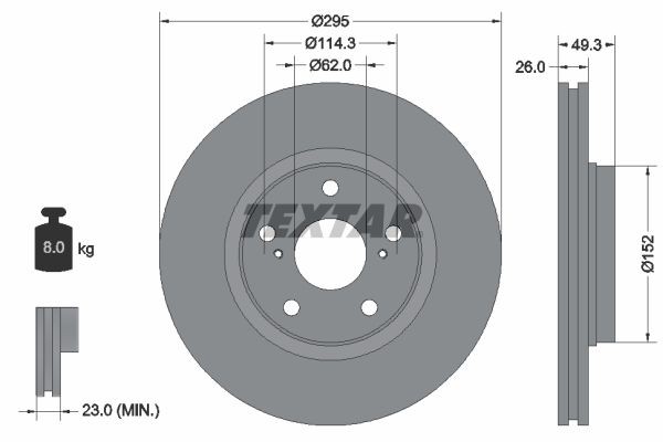 TEXTAR 92163903: Piduriketas Ø: 295mm, välisõhutus, Ø: 295mm, kaetud, ilma rattakeskmeta, ilma rattalaagrita, ilma rattakinnituspoltideta PRO