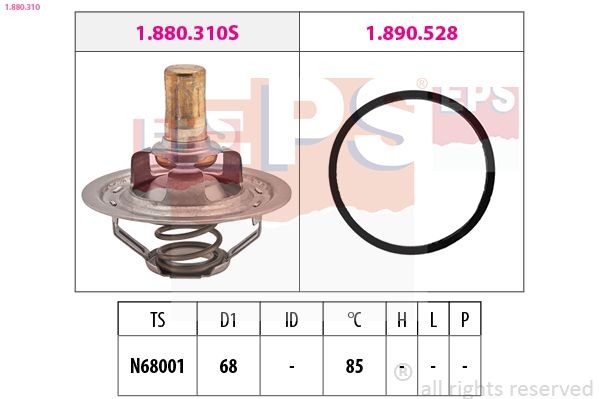 EPS 1.880.310: Termostaat, Jahutusvedelik 85°C, 68mm, koos tihendiga, Made in Italy - OE Equivalent