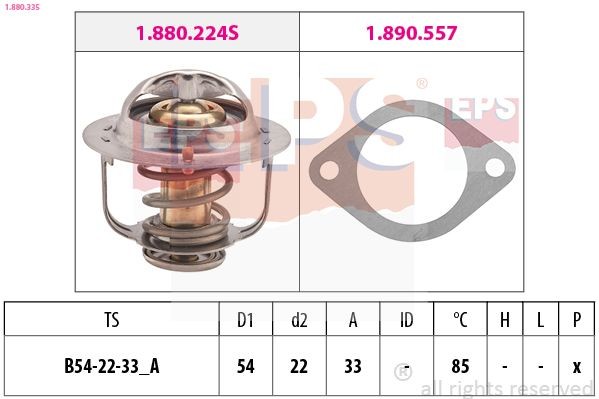 EPS 1.880.335: Thermostat d'eau 85°C, 54mm, 22mm, avec joint d'étanchéite, Made in Italy - OE Equivalent