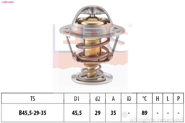 EPS 1.880.389S: Termostaat, Jahutusvedelik 89°C, 45,5mm, 29mm, ilma tihendita, Made in Italy - OE Equivalent