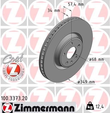 ZIMMERMANN 100.3373.20: Stabdžių diskas Ø: 349mm, vidinis ventiliavimas, Ø: 349mm, padengta COAT Z