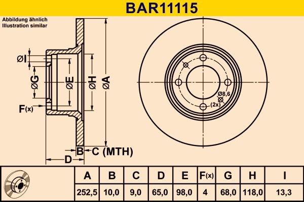 Barum BAR11115: Bremseskive Ø: 252,5mm, fuldstændigt, Ø: 252,5mm