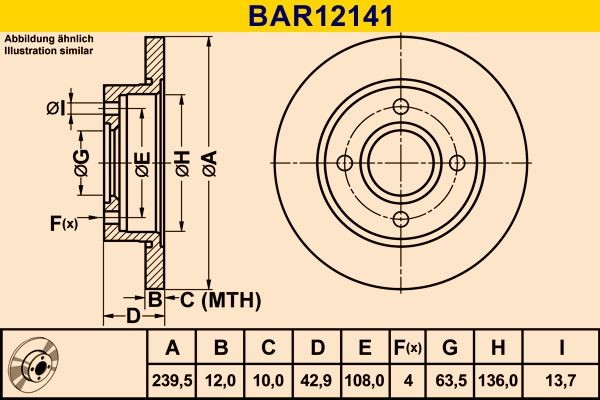Barum BAR12141: Piduriketas Ø: 240mm, täis, Ø: 240mm