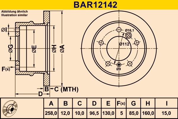 Barum BAR12142: Stabdžių diskas Ø: 258,0mm, visiškai, Ø: 258,0mm