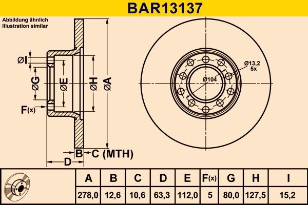 Barum BAR13137: Piduriketas Ø: 278,0mm, täis, Ø: 278,0mm