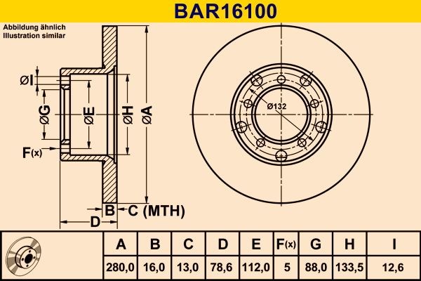 Barum BAR16100: Piduriketas Ø: 280,0mm, täis, Ø: 280,0mm