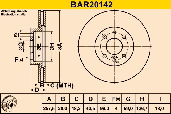 Barum BAR20142: Piduriketas Ø: 257,5mm, õhutusega, Ø: 257,5mm