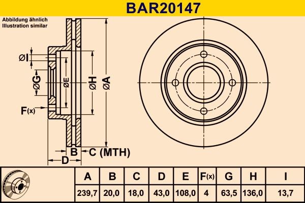 Barum BAR20147: Piduriketas Ø: 240mm, õhutusega, Ø: 240mm
