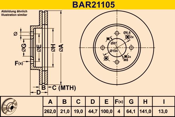 Barum BAR21105: Disco de freno Ø: 262,0mm, ventilado, Ø: 262,0mm