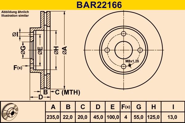 Barum BAR22166: Féktárcsa Ø: 235,0mm, Szellőztetett, Ø: 235,0mm