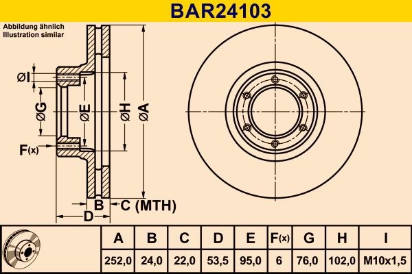 Barum BAR24103: Piduriketas Ø: 252,0mm, õhutusega, Ø: 252,0mm