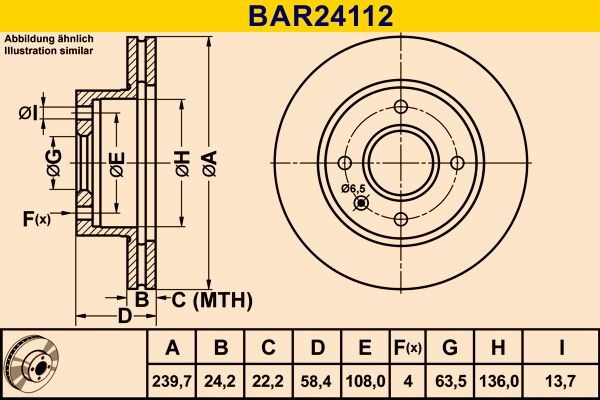 Barum BAR24112: Piduriketas Ø: 240mm, õhutusega, Ø: 240mm