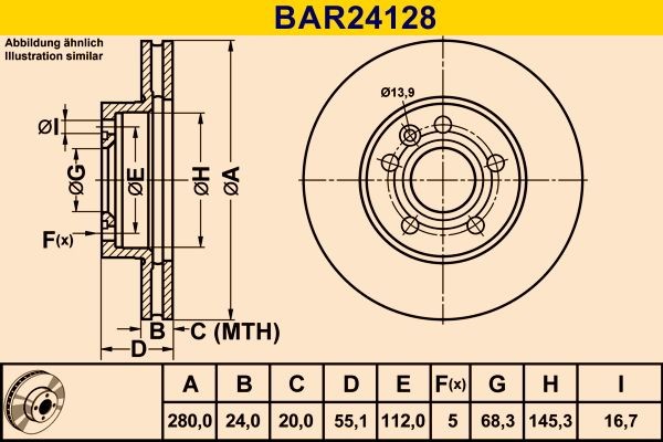 Barum BAR24128: Stabdžių diskas Ø: 280,0mm, ventiliuojama, Ø: 280,0mm