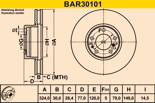 Barum BAR30101: Piduriketas Ø: 324,0mm, õhutusega, Ø: 324,0mm