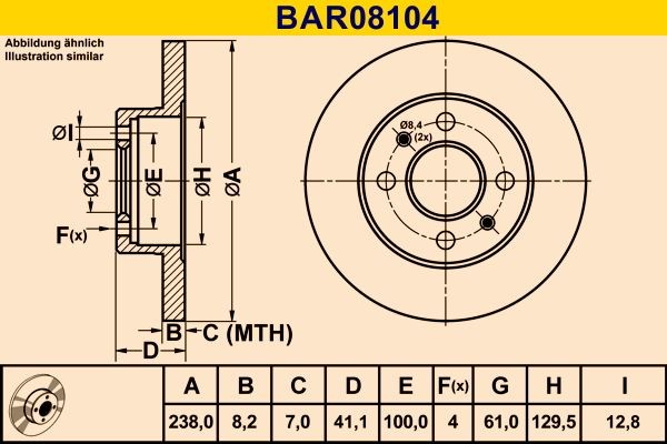 Barum BAR08104: Brzdový kotouč R: 238mm, plný, R: 238mm