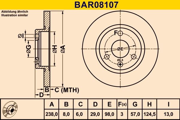 Barum BAR08107: Bremseskive Ø: 238mm, fuldstændigt, Ø: 238mm