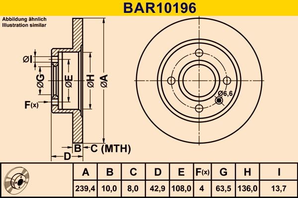 Barum BAR10196: Piduriketas Ø: 239mm, täis, Ø: 239mm