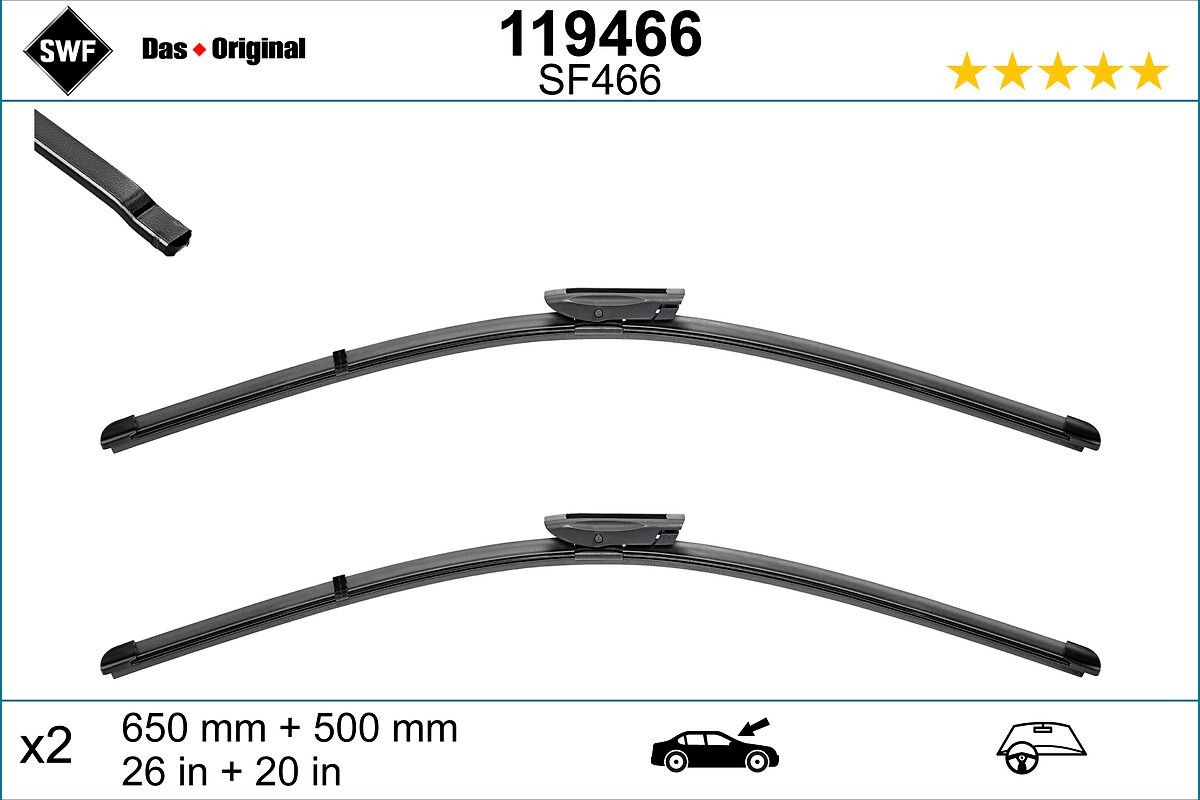 SWF 119466: Ablaktörlő lapát elöl, 650mm VisioFlex
