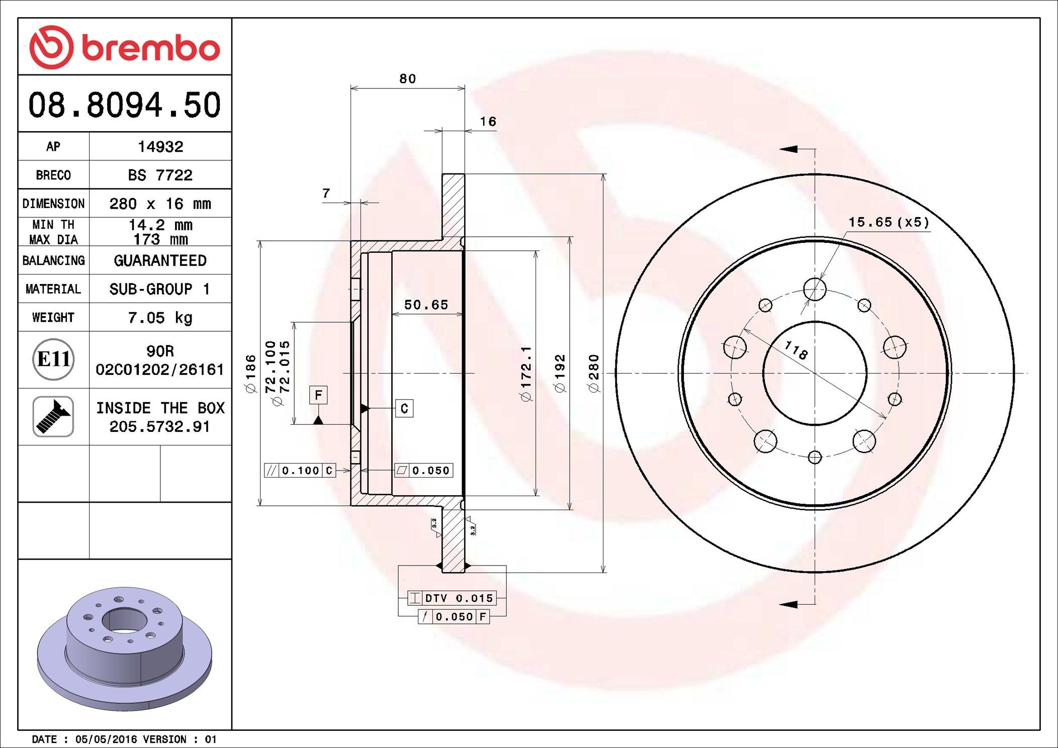 AP 14932: Piduriketas Ø: 280mm, täis, Ø: 280mm, koos kruvidega