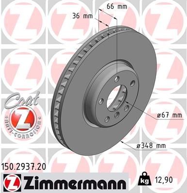 ZIMMERMANN 150.2937.20: Disco de freno Ø: 348mm, ventilación interna, Ø: 348mm, revestido COAT Z