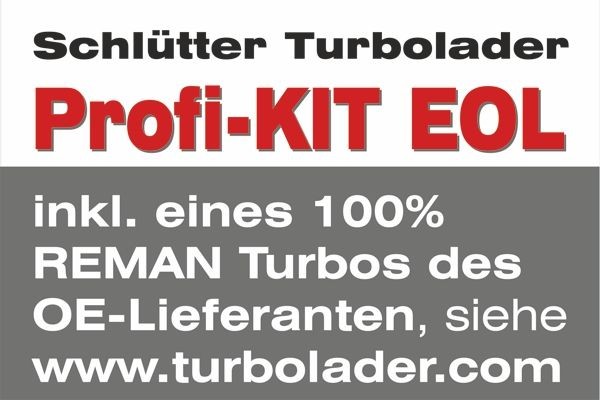 SCHLÜTTER TURBOLADER 166-04031EOL D: Turboaggregat med påbyggnads-/fästmaterial, med oljetilledning, med oljefrånledning, med extrafilter för vevhusventilation, END of LIFE PROFIKIT PLUS D org. GARRETT REMAN Turbo