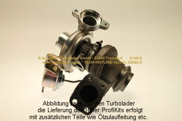 SCHLÜTTER TURBOLADER 166-05132 D: Turboaggregat med påbyggnads-/fästmaterial, med oljetilledning, med oljefrånledning, PROFI KIT PLUS D - with new org. MITSUBISHI Turbo