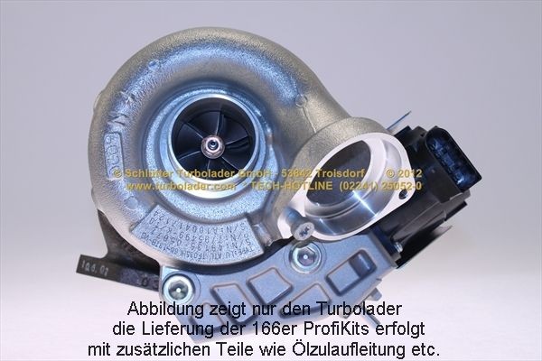 SCHLÜTTER TURBOLADER 166-05181 D: Turboaggregat med påbyggnads-/fästmaterial, med oljetilledning, med oljefrånledning, med extrafilter för vevhusventilation, PROFI KIT PLUS D - with new org. MITSUBISHI Turbo