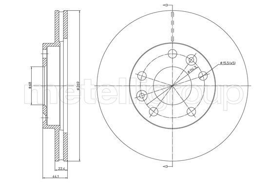 METELLI 23-1288C: Bremžu diski Ø: 269,0mm, ventilējams, Ø: 269,0mm, lakots