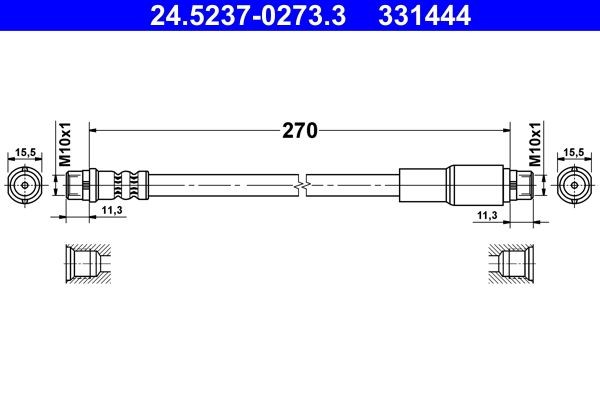 ATE 24.5237-0273.3: Stabdžių žarnelė 270mm