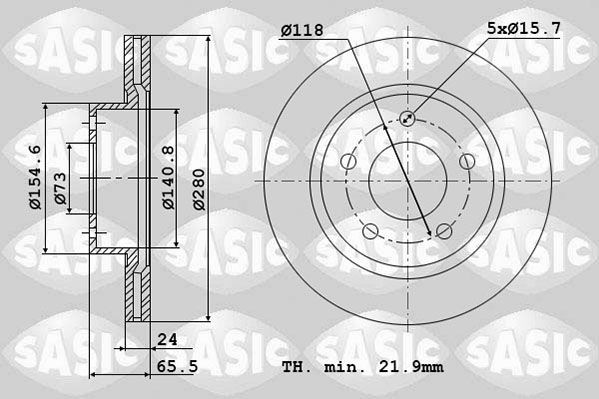 SASIC 2464L24J: Bremseskive foraksel, Ø: 280mm, ventileret, Ø: 280mm