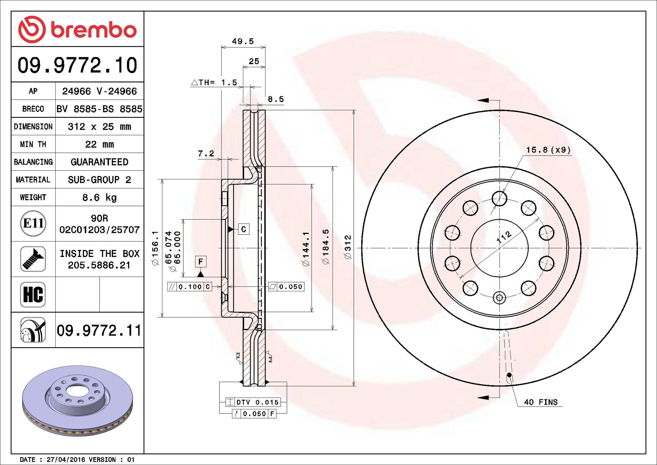 AP 24966: Brzdový kotouč R: 312mm, vnitřně větráno, R: 312mm, se šrouby