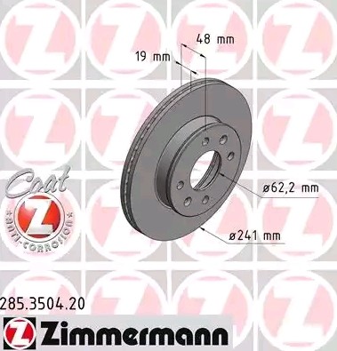 ZIMMERMANN 285.3504.20: Bremseskive Ø: 241mm, indvendigt ventileret, Ø: 241mm, coatet COAT Z