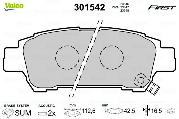 VALEO 301542: Piduriklotsid Tagasild, ilma kokkusurumisvastase plekita, FIRST
