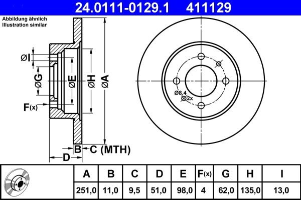 ATE 24.0111-0129.1: Piduriketas Ø: 251,0mm, täis, Ø: 251,0mm