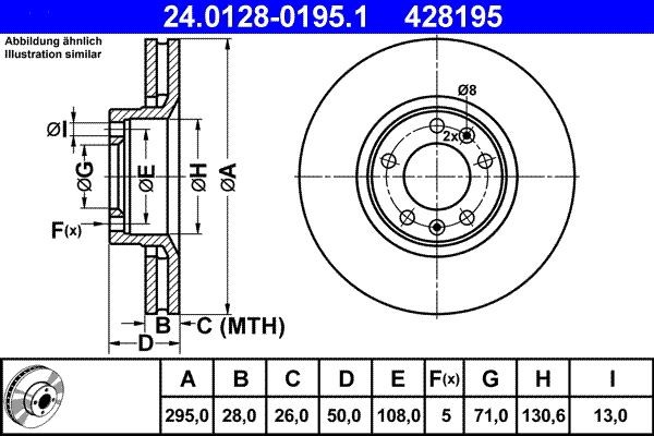 ATE 24.0128-0195.1: Bremseskive Ø: 295,0mm, ventileret, Ø: 295,0mm