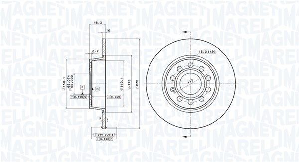 MAGNETI MARELLI 360406107801: Piduriketas Ø: 272mm, täis, Ø: 272mm, kaetud UV-lakiga, koos kruvidega