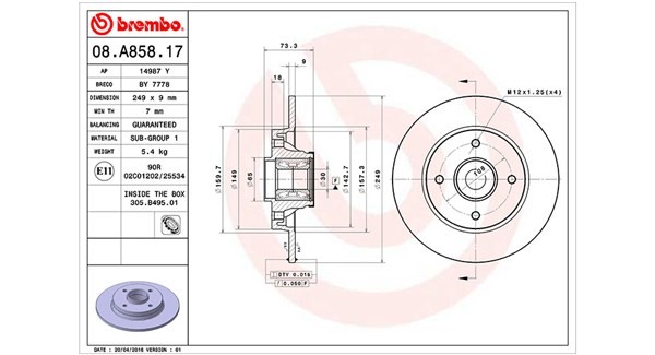 MAGNETI MARELLI 360406107900: Stabdžių diskas Ø: 249mm, visiškai, Ø: 249mm, nedengtas, su rato guolio komplektu
