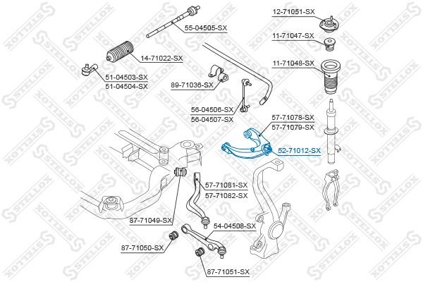 STELLOX 52-71012-SX: Μπαλάκι ψαλιδιού επάνω, Μπροστινός άξονας αριστερά, Mπροστινός άξονας δεξιά