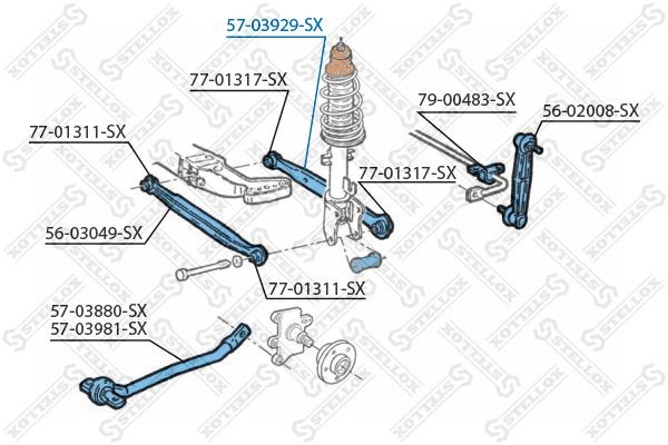 STELLOX 57-03929-SX: Носач, окачване на колелата задна ос, двустранен, отдолу, отзад