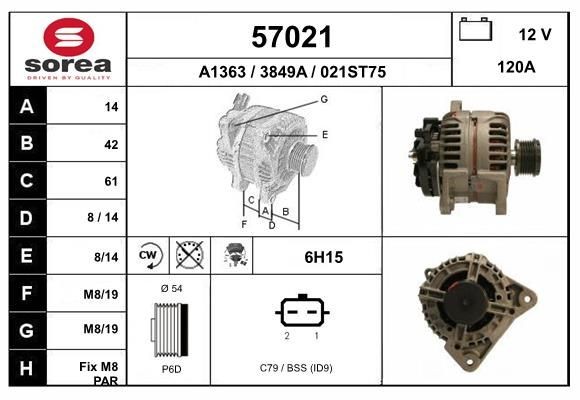 EAI 57021: Ģenerators 120A, ar iebūvētu regulatoru