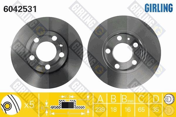 GIRLING 6042531: Piduriketas Ø: 239mm, õhutusega, Ø: 239mm, värvitud
