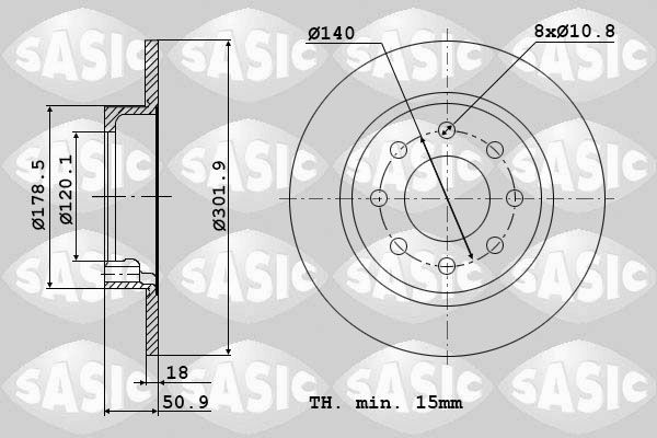 SASIC 6104033: Piduriketas Tagasild, Ø: 302mm, täis, Ø: 302mm