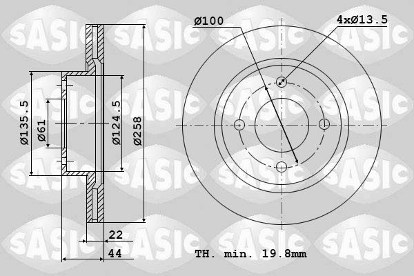 SASIC 6104048: Piduriketas Esisild, Ø: 258mm, õhutusega, Ø: 258mm