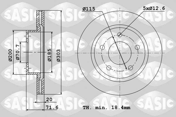 SASIC 6106020: Piduriketas Tagasild, Ø: 303mm, õhutusega, Ø: 303mm