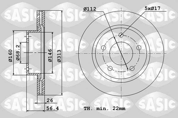 SASIC 6106032: Piduriketas Esisild, Ø: 313mm, õhutusega, Ø: 313mm