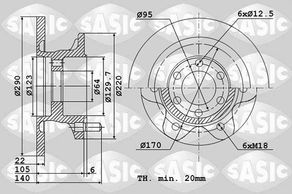 SASIC 6106072: Stabdžių diskas priekinė ašis, Ø: 290mm, visiškai, Ø: 290mm