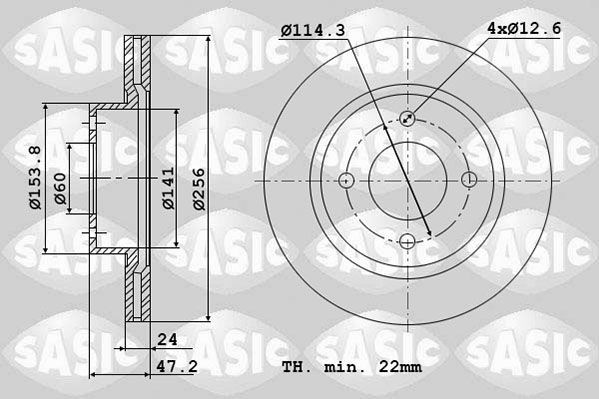 SASIC 6106112: Piduriketas Esisild, Ø: 256mm, õhutusega, Ø: 256mm