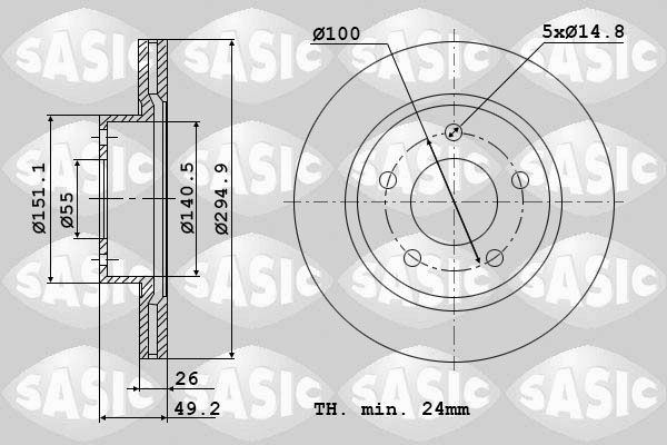SASIC 6106124: Piduriketas Esisild, Ø: 295mm, õhutusega, Ø: 295mm